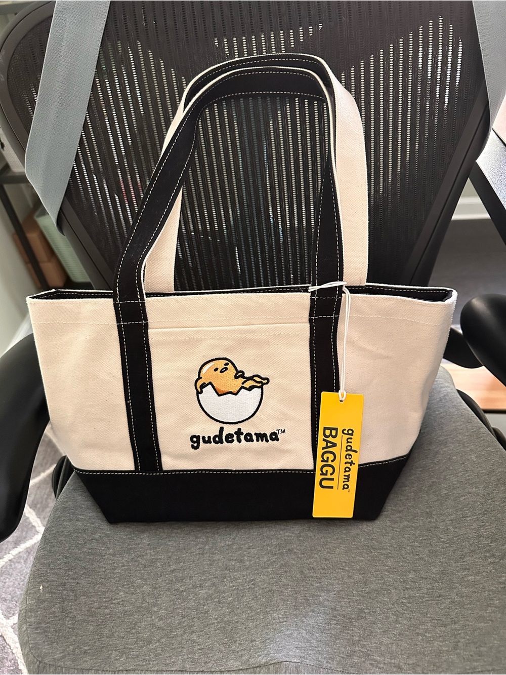 Baggu x Gudetama Canvas Tote Bag in Cream and Black, NWT